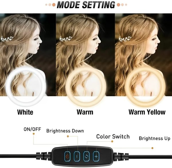 6cm Led Ring Light With Mobile Holder, 7ft Tripod Stand, 3 Light Colors