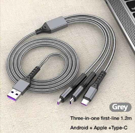 3 In 1 Usb Fast Charging Cable – Lightning, Micro USB & Type-C