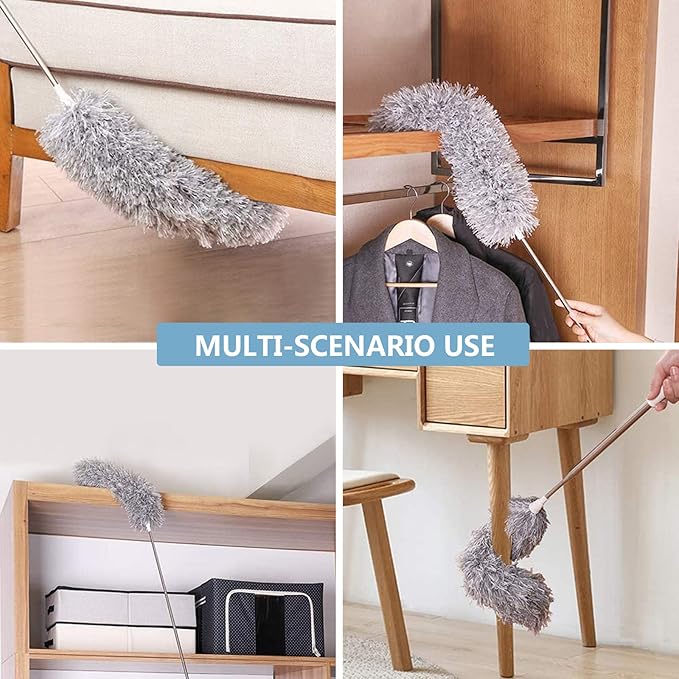 Microfiber Duster with Extension Pole(Stainless Steel) 30 to 100'', with Bendable Head