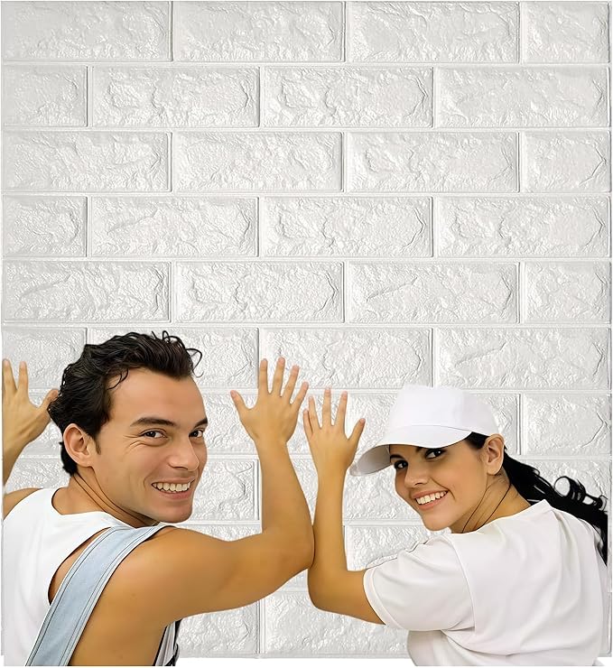 3D Brick Self Adhesive Wallpaper Foam Sheet, High Quality - White – 70*77cm, 5 Pcs