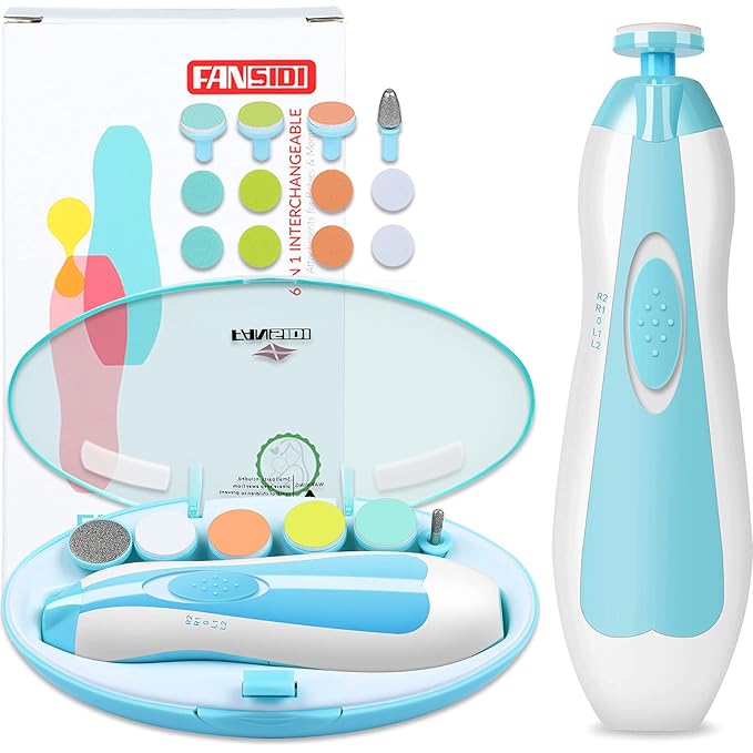 6 in 1 Electric Baby Nail Grinder, Blue/Pink