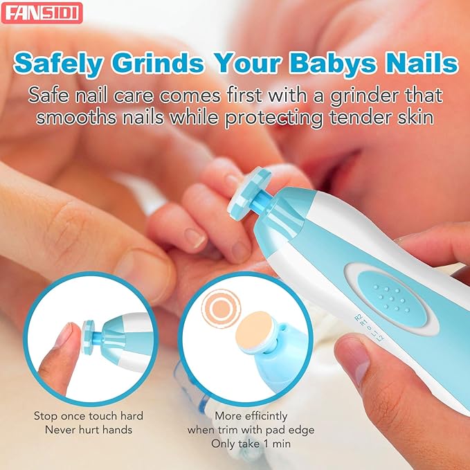 6 in 1 Electric Baby Nail Grinder, Blue/Pink