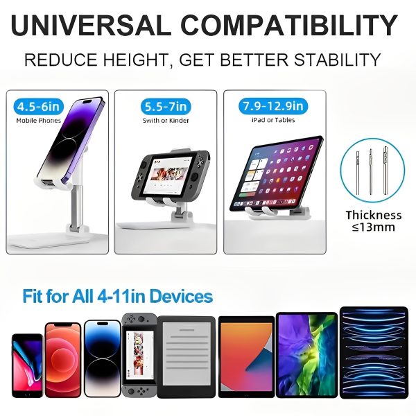 Foldable Phone & Tablet Stand - Adjustable Desktop Mount for All Devices