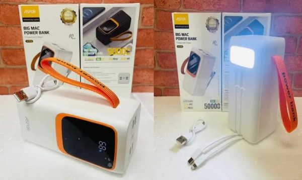 Aspor A350 | 50,000mah – Fast Charging With Built-in Flashlight Power Bank For Mobile And Laptops