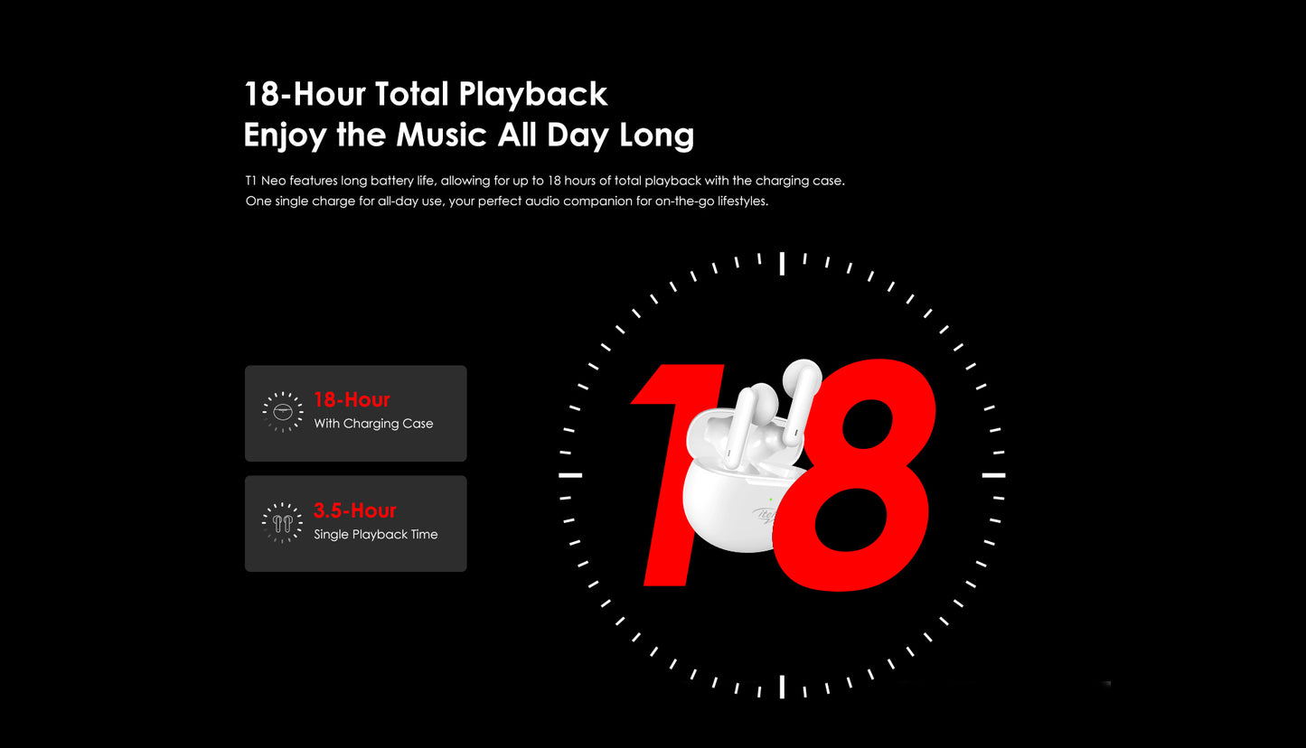 Itel Earbuds Model T1 Neo 18 Hours Playback