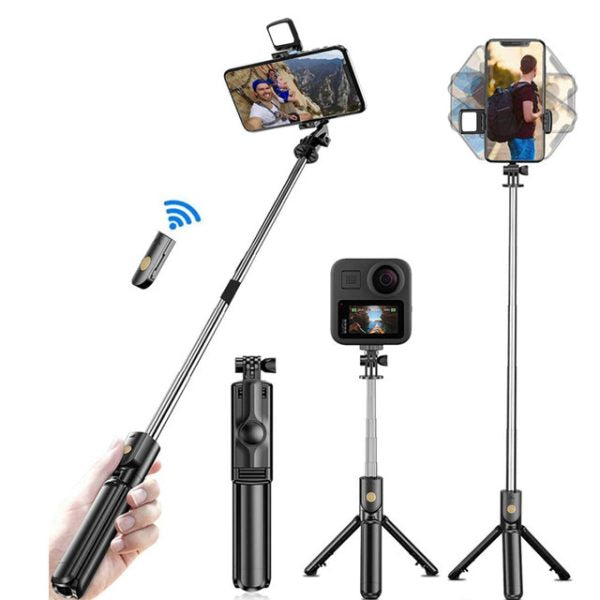 R1s Selfie Stick & Tripod with Bluetooth Remote Control For Phone Action Camera with Flash Light