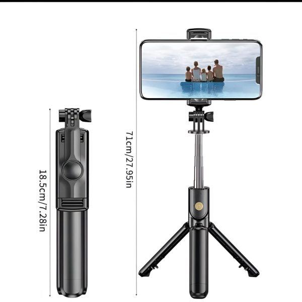R1s Selfie Stick & Tripod with Bluetooth Remote Control For Phone Action Camera with Flash Light
