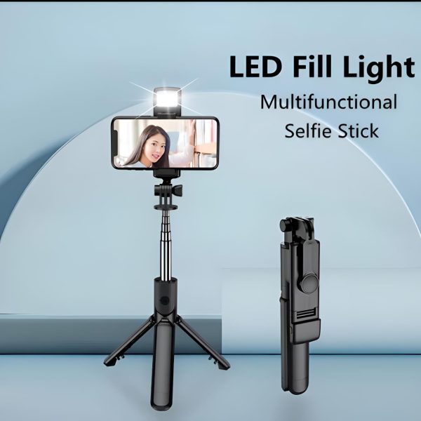 R1s Selfie Stick & Tripod with Bluetooth Remote Control For Phone Action Camera with Flash Light
