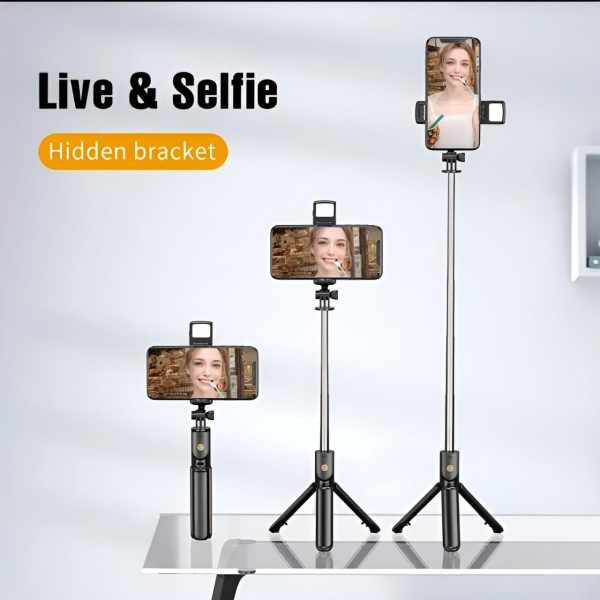 R1s Selfie Stick & Tripod with Bluetooth Remote Control For Phone Action Camera with Flash Light