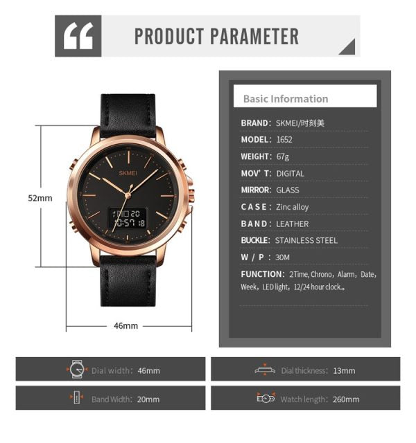 SKMEI 1652 Straps Analog & Digital Wrist Watch For Men