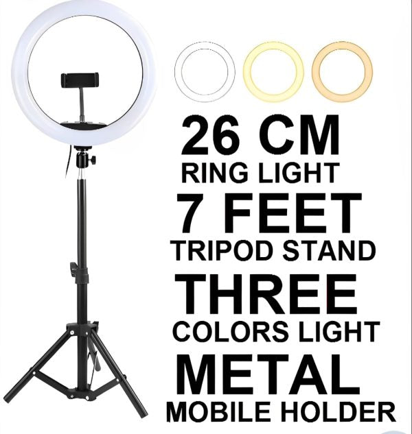 6cm Led Ring Light With Mobile Holder, 7ft Tripod Stand, 3 Light Colors
