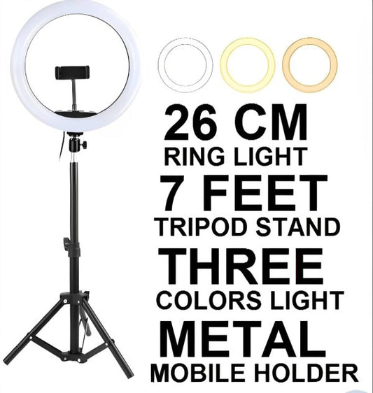 6cm Led Ring Light With Mobile Holder, 7ft Tripod Stand, 3 Light Colors