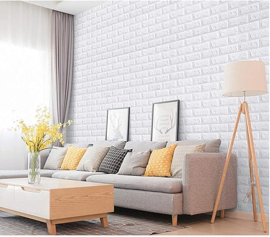 3D Brick Self Adhesive Wallpaper Foam Sheet, High Quality - White – 70*77cm, 5 Pcs