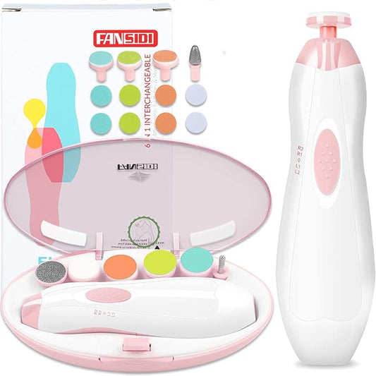 6 in 1 Electric Baby Nail Grinder, Blue/Pink