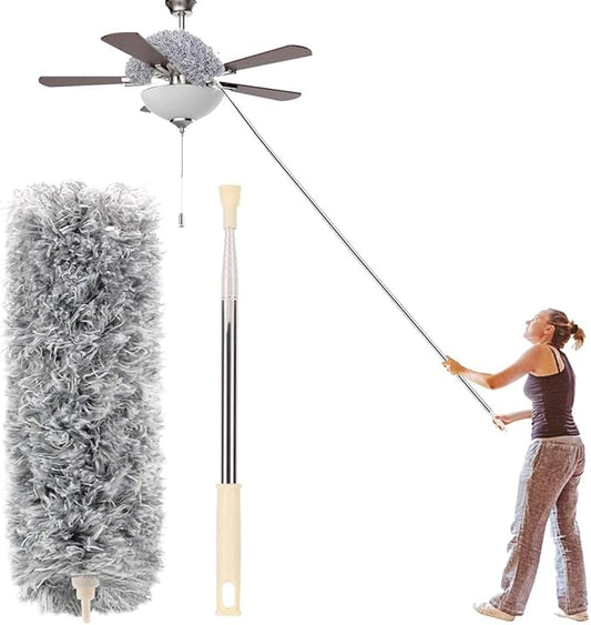Microfiber Duster with Extension Pole(Stainless Steel) 30 to 100'', with Bendable Head