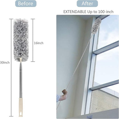 Microfiber Duster with Extension Pole(Stainless Steel) 30 to 100'', with Bendable Head