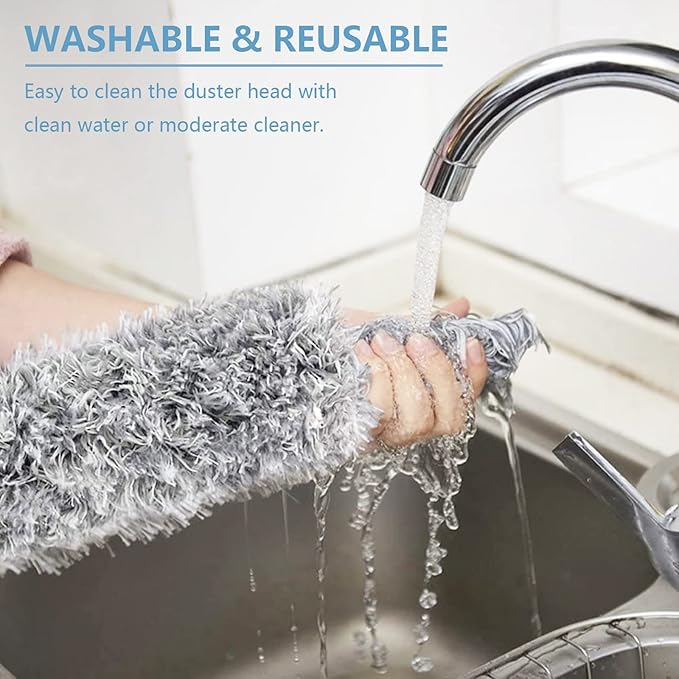 Microfiber Duster with Extension Pole(Stainless Steel) 30 to 100'', with Bendable Head