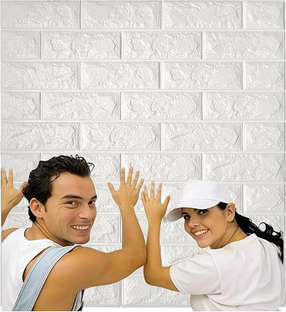 3D Brick Self Adhesive Wallpaper Foam Sheet, High Quality - White – 70*77cm, 5 Pcs