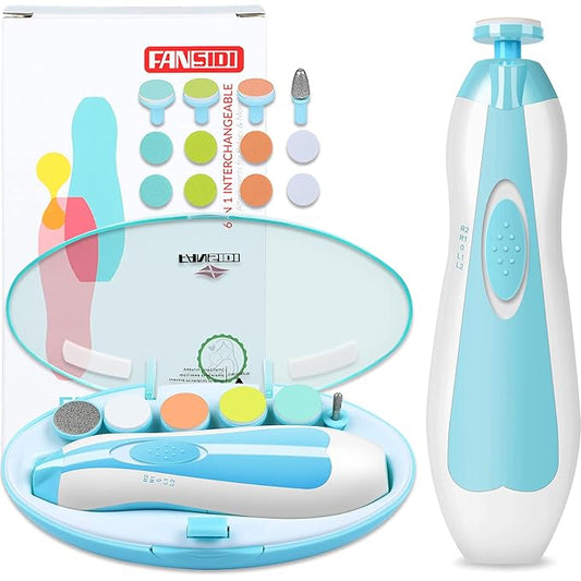 6 in 1 Electric Baby Nail Grinder, Blue/Pink