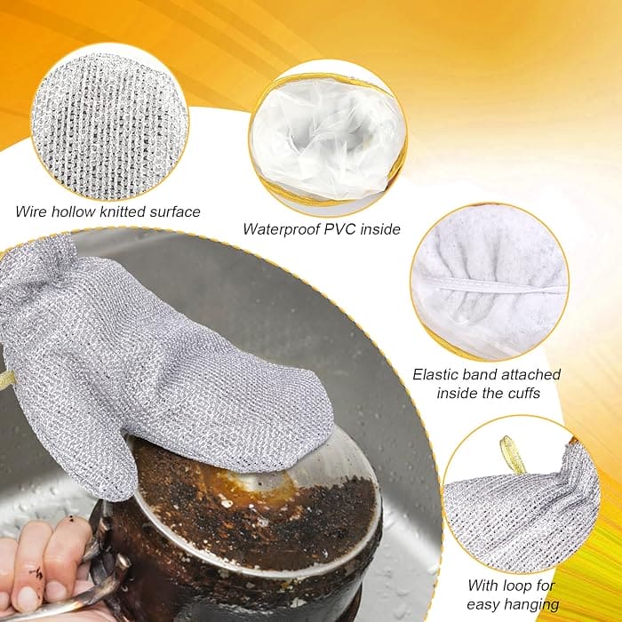 Steel Wire Dishwashing Glove, Waterproof Multipurpose Anti-Scratch Cleaning Rag