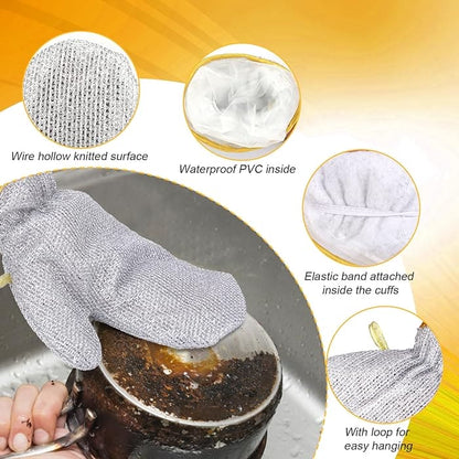 Steel Wire Dishwashing Glove, Waterproof Multipurpose Anti-Scratch Cleaning Rag