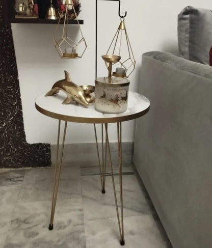 1 Piece White Coffee Table Metal Legs