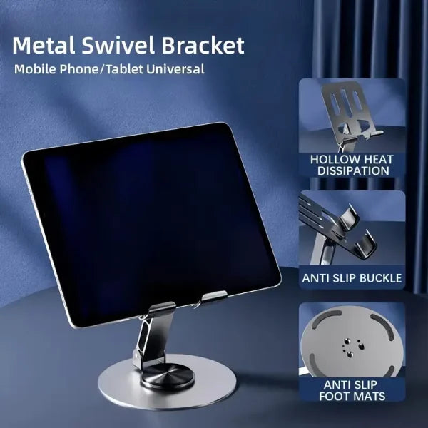 360° Rotating Mobile Stand - Stainless Steel Phone/Tablet Holder