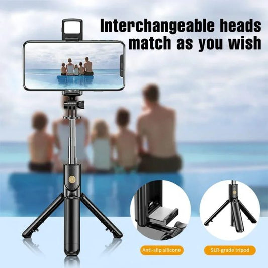 R1s Selfie Stick & Tripod with Bluetooth Remote Control For Phone Action Camera with Flash Light
