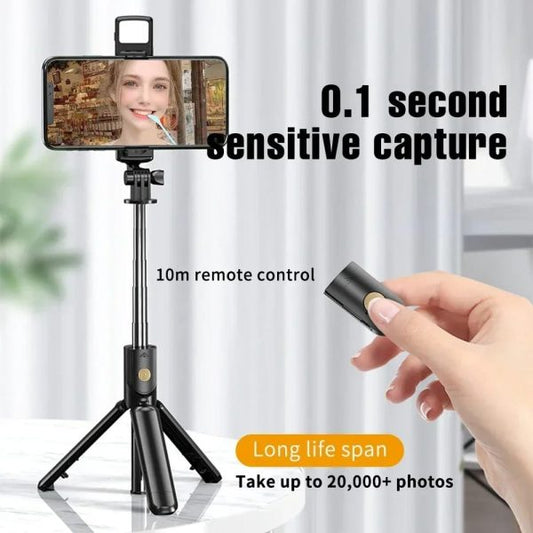 R1s Selfie Stick & Tripod with Bluetooth Remote Control For Phone Action Camera with Flash Light